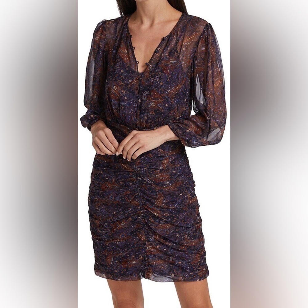 Veronica Beard Navy and Orange Long Sleeve Dress